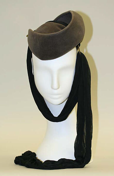 Hat, Roberta Bernays (American), wool, silk, metal, American 