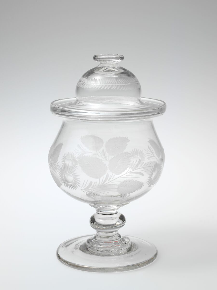 Sugar bowl, Benjamin Bakewell &amp; Co. (1809–1813) or, Blown and engraved glass, American 