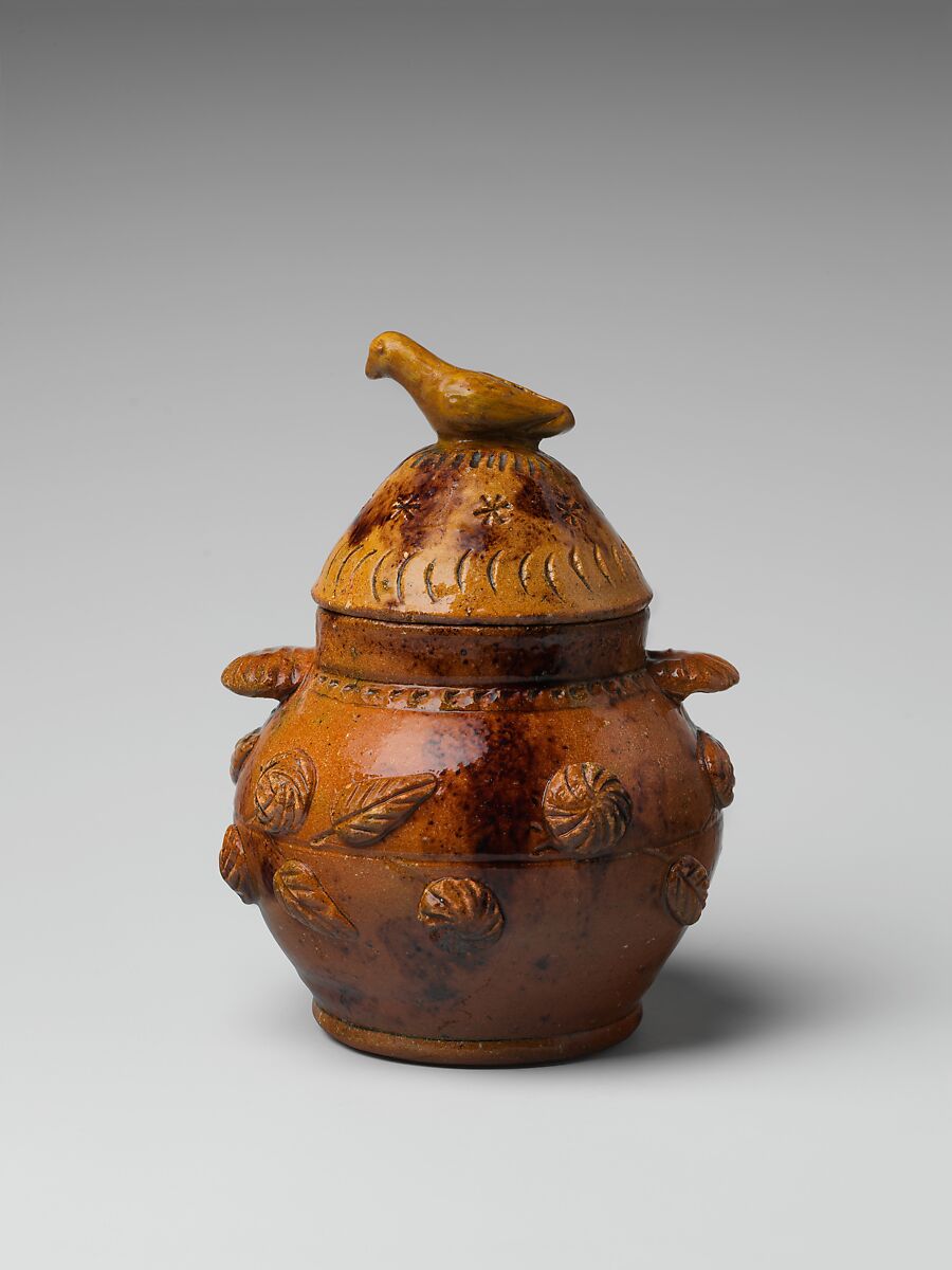 Sugar bowl, James C. Mackley (1843–1916), Earthenware, American 