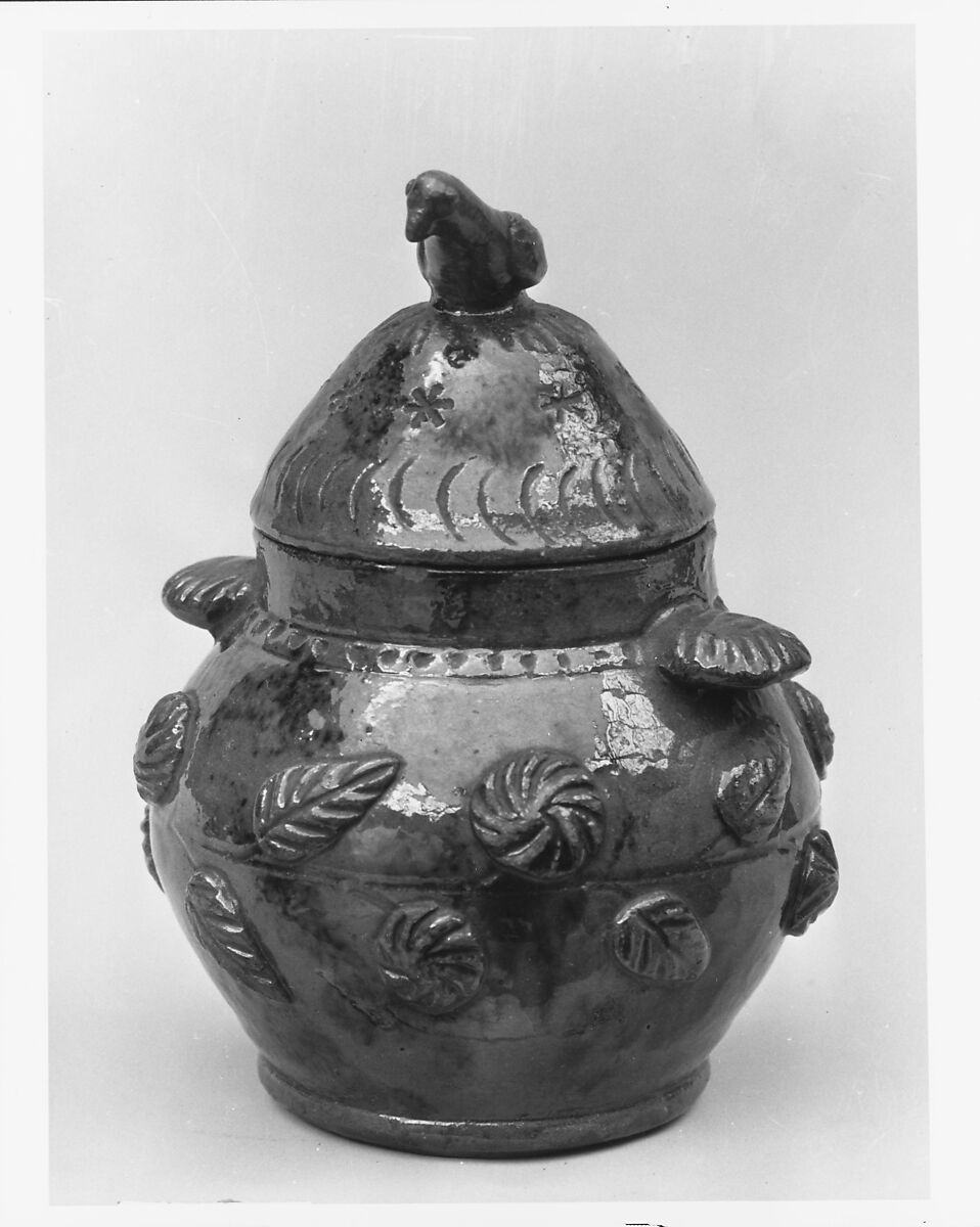 Sugar bowl, James C. Mackley (1843–1916), Earthenware, American