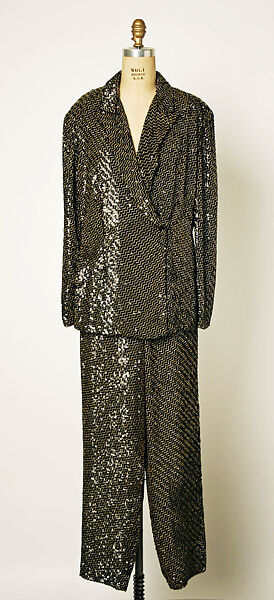 Evening suit, Giorgio Armani (Italian, founded 1974), silk, glass, plastic, Italian 