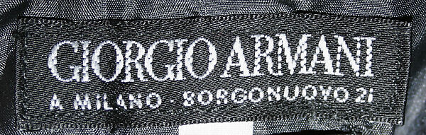 Evening suit, Giorgio Armani (Italian, founded 1974), (a - b) silk, glass
(c) silk, glass, plastic, Italian