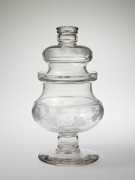 Sugar bowl, Probably South Boston Flint Glass Works, Blown and engraved glass, American 