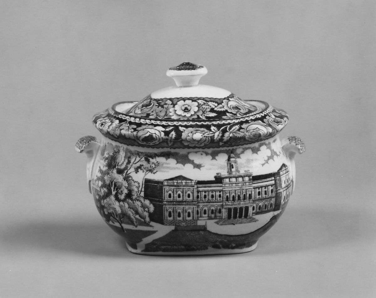 Sugar Bowl, Joseph Stubbs (active ca. 1822–36), Earthenware, transfer-printed, British (American market)