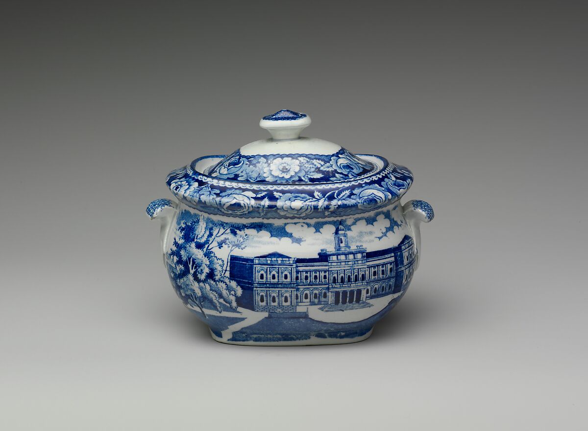 Sugar Bowl, Joseph Stubbs (active ca. 1822–36), Earthenware, transfer-printed, British (American market) 