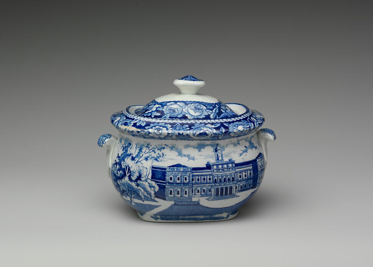 Sugar Bowl, Joseph Stubbs (active ca. 1822–36), Earthenware, transfer-printed, British (American market)