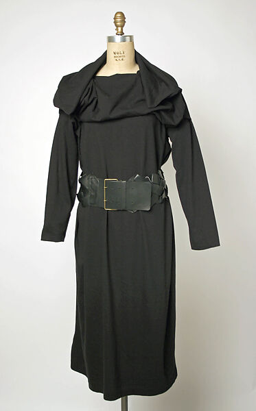 Dress, Comme des Garçons (Japanese, founded 1969), cotton, leather, Japanese 