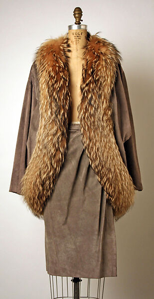 Ensemble, Bill Blass Ltd. (American, founded 1970), suede, fur, American 