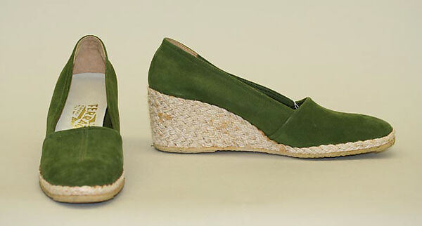 Espadrilles, Salvatore Ferragamo (Italian, founded 1929), suede, rope, Italian 