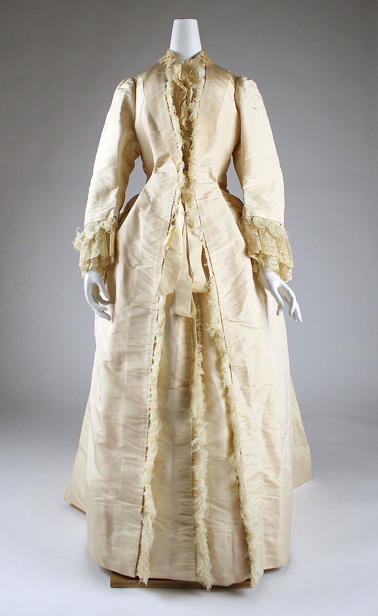 Dress, silk, ostrich feathers, probably American 