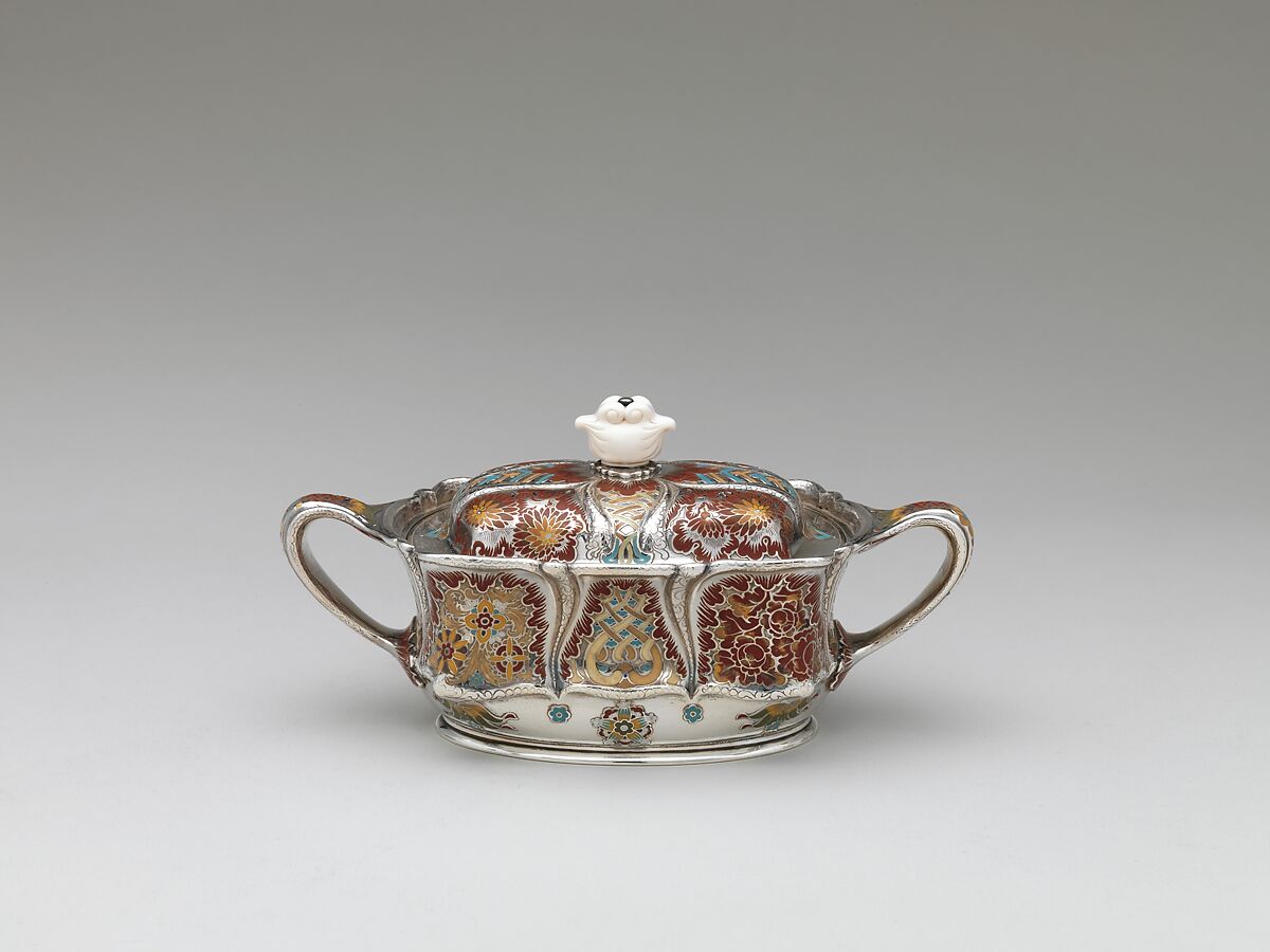 Sugar Bowl, Tiffany &amp; Co. (1837–present), Silver, silver-gilt, enamel and ivory, American 