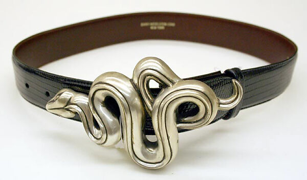 Belt, Barry Kieselstein-Cord (American, born 1948), silver, lizard skin, American 