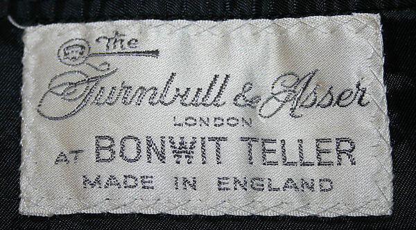 Tuxedo, Turnbull &amp; Asser (British, founded 1885), (a–c) wool; (d) elastic: (e, f) satin, British