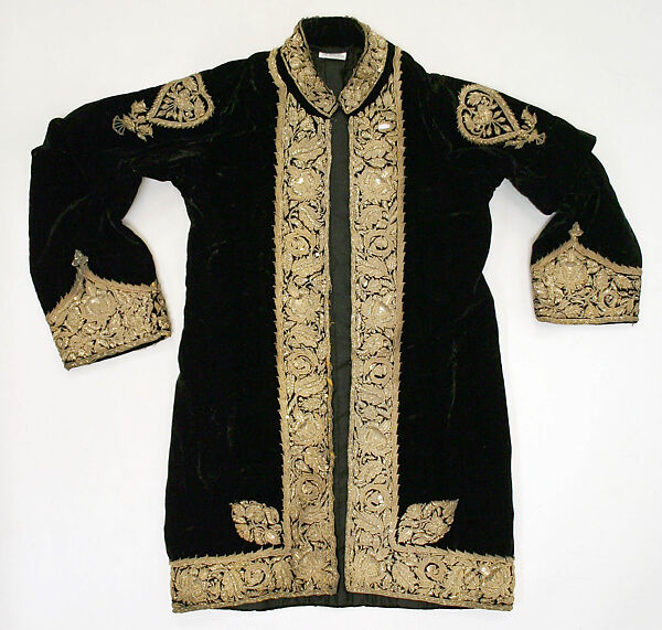 Ensemble, Silk, metal wrapped thread; embroidered 