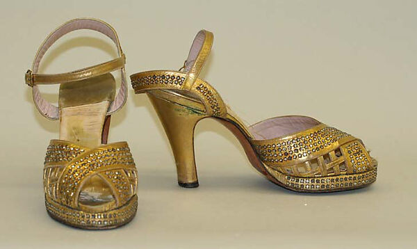 Sandals, B. Altman &amp; Co. (American, 1865–1990), leather, metal, rhinestones, silk, glass, American 