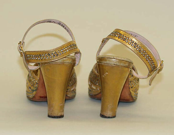 Sandals, B. Altman &amp; Co. (American, 1865–1990), leather, metal, rhinestones, silk, glass, American