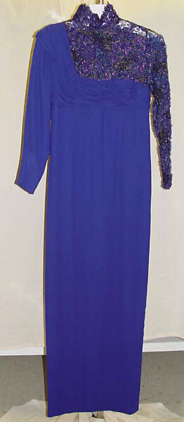 Evening dress, James Galanos (American, Philadelphia, Pennsylvania, 1924–2016 West Hollywood, California), silk, lace, copper, glass, American