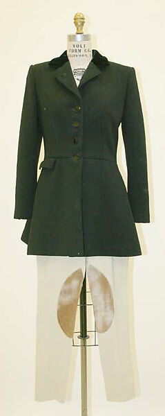 Riding ensemble, Marguery Bolhagen (American, Carlisle, Pennsylvania 1920–2021 Napa, California), wool, leather, probably American