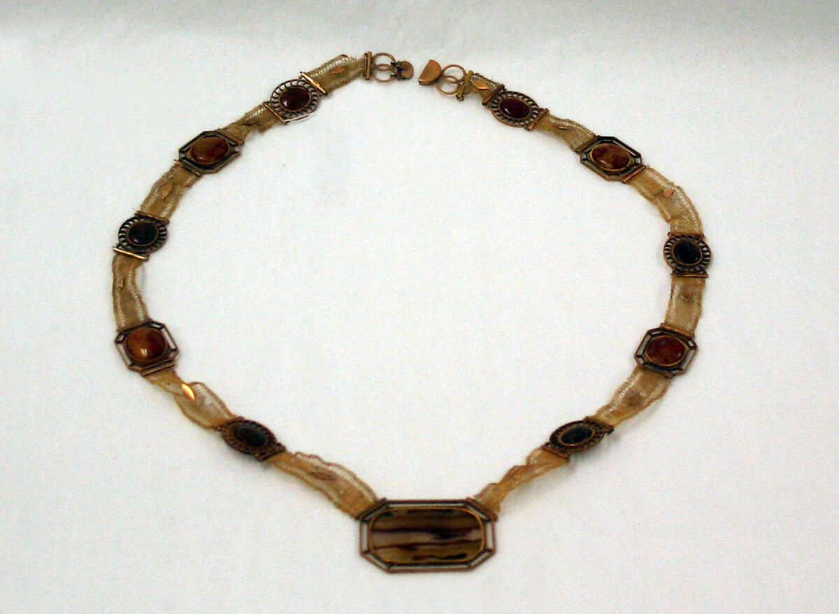 Necklace, jasper, agate, gold, European 