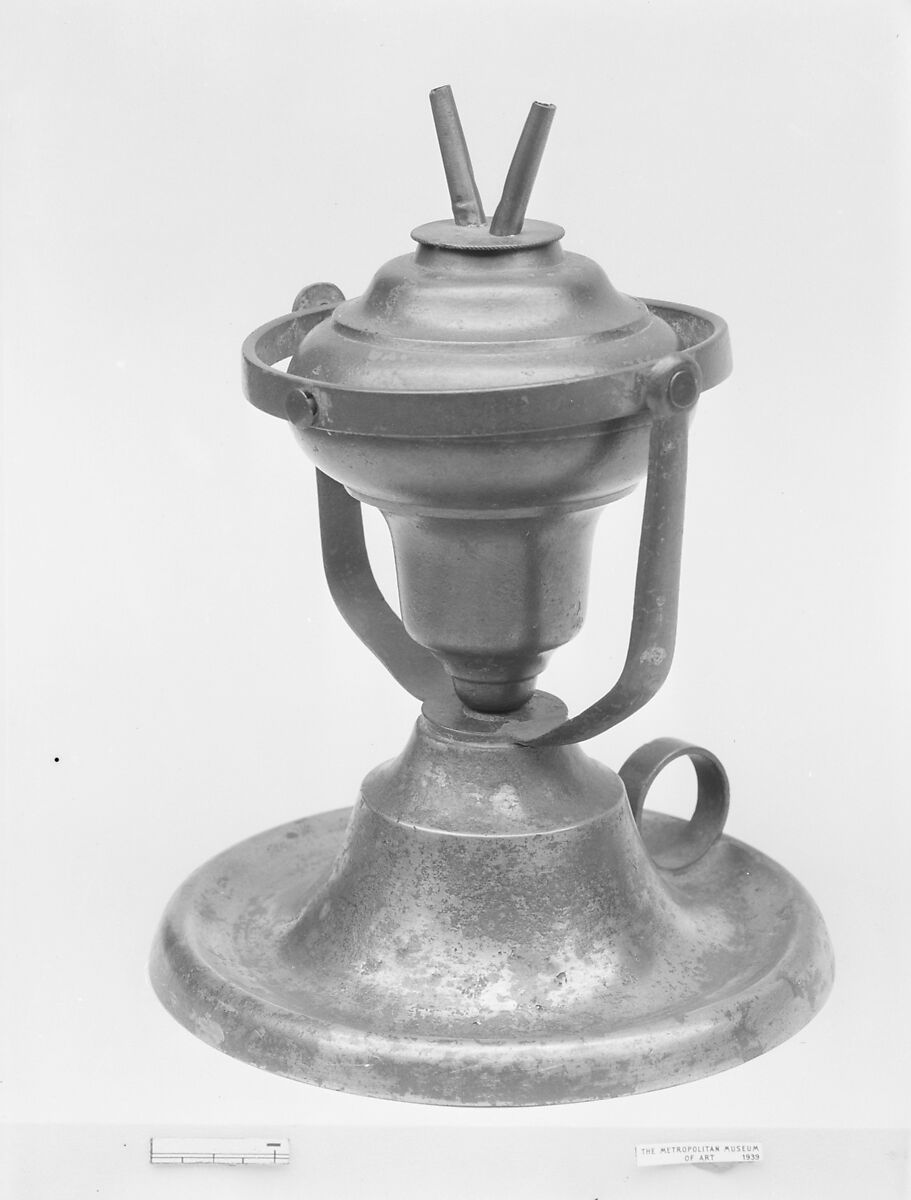 Swinging Lamp, Yale and Curtis (1858–67), Pewter, American 