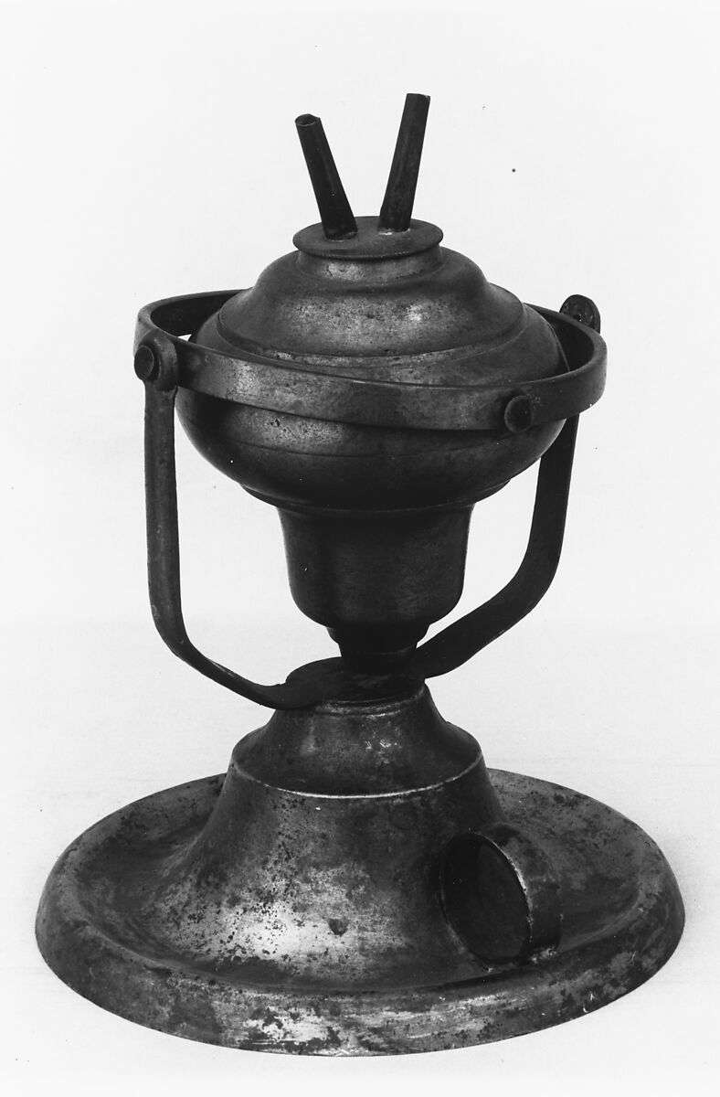 Swinging Lamp, Yale and Curtis (1858–67), Pewter, American
