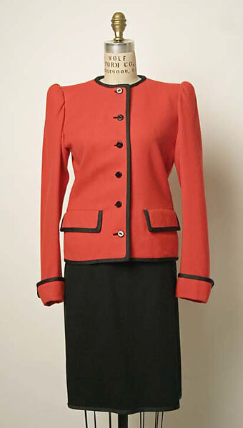 Suit, Yves Saint Laurent (French, founded 1961), wool, cotton, French 