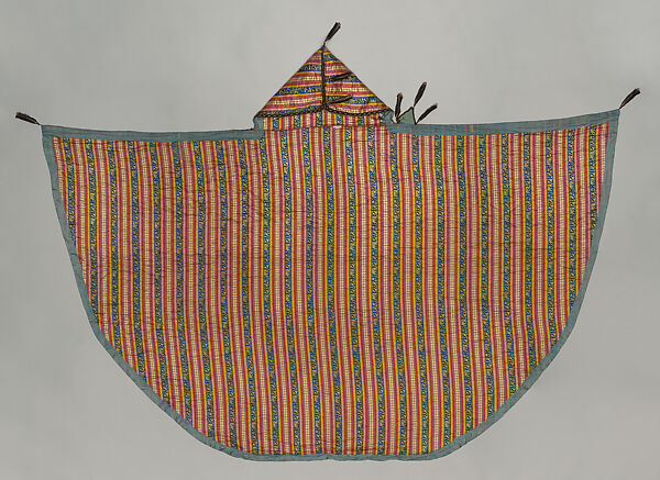 Woman's Cape, Silk, cotton, wool, metal wrapped thread, metal, and paper; satin weave; plain weave; braided; felt