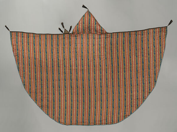 Woman's Cape, Silk, cotton, wool, metal wrapped thread, metal, and paper; satin weave; plain weave; braided; felt