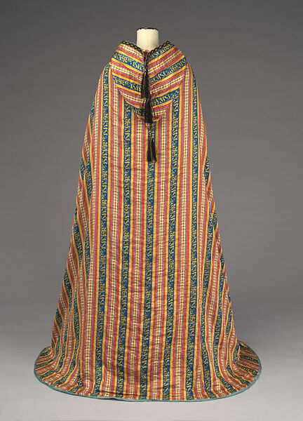 Woman's Cape, Silk, cotton, wool, metal wrapped thread, metal, and paper; satin weave; plain weave; braided; felt