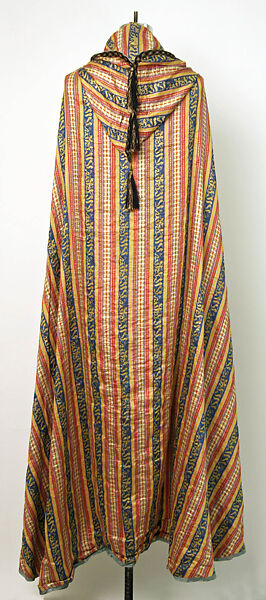 Woman's Cape, Silk, cotton, wool, metal wrapped thread, metal, and paper; satin weave; plain weave; braided; felt