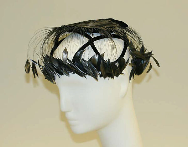 Hat, feathers, silk, American 