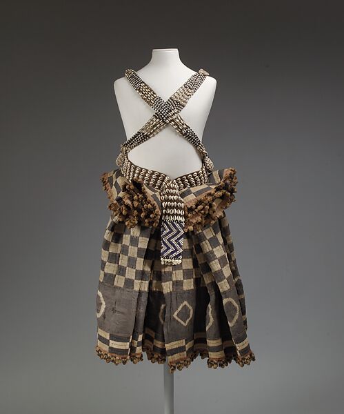 Ensemble, Cotton, shells, leather, Kuba peoples 