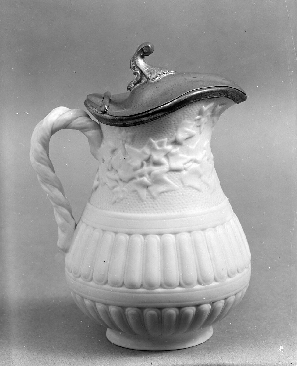 Syrup Jug, Parian porcelain, pewter, American 