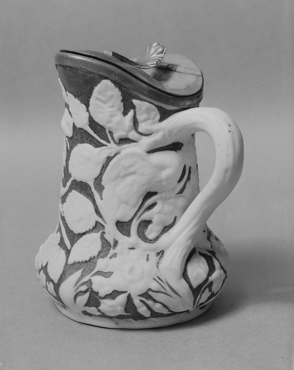 Syrup Jug, Parian porcelain, pewter, American 