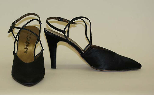 Evening shoes, Yves Saint Laurent (French, founded 1961), satin, leather, French 