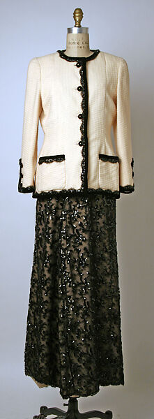 Evening ensemble, House of Chanel (French, founded 1910), wool, synthetic fiber, French 