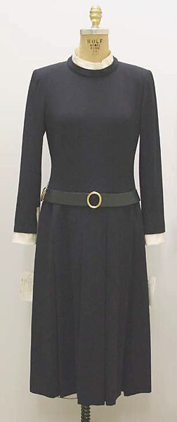 Ensemble, House of Chanel (French, founded 1910), wool, cotton, leather, metal, French