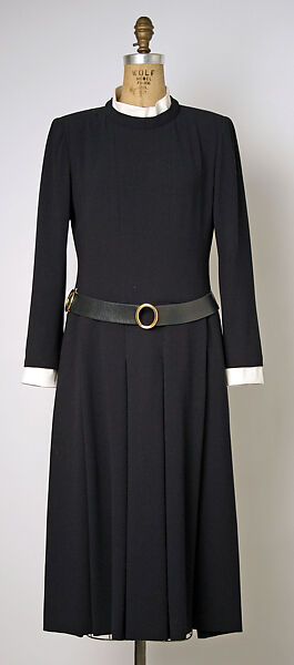 Ensemble, House of Chanel (French, founded 1910), wool, cotton, leather, metal, French 