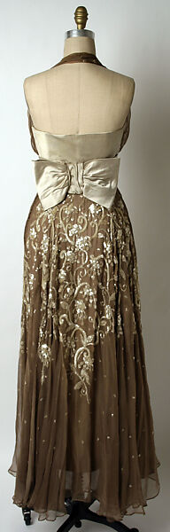 Evening dress, Leslie Morris (American), silk, plastic, American