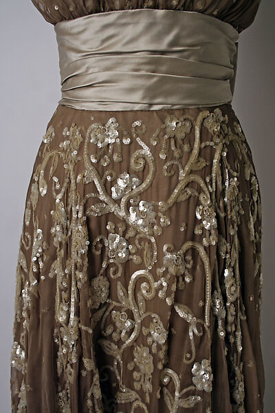 Evening dress, Leslie Morris (American), silk, plastic, American