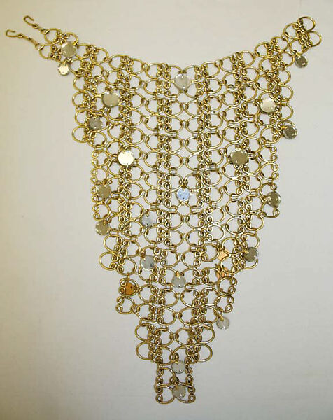 Necklace, metal, rhinestones, American or European 