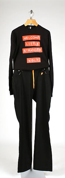 Ensemble, Walter Van Beirendonck (Belgian, born 1957), (a) Lycra; (b) wool, mixed media; (c, d, e) plastic, French