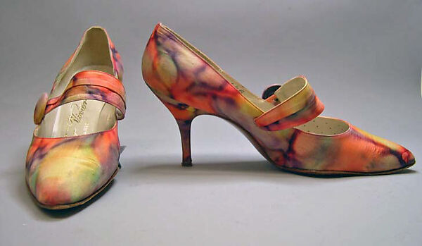 Pumps, Roger Vivier (French, 1913–1998), silk, leather, French 