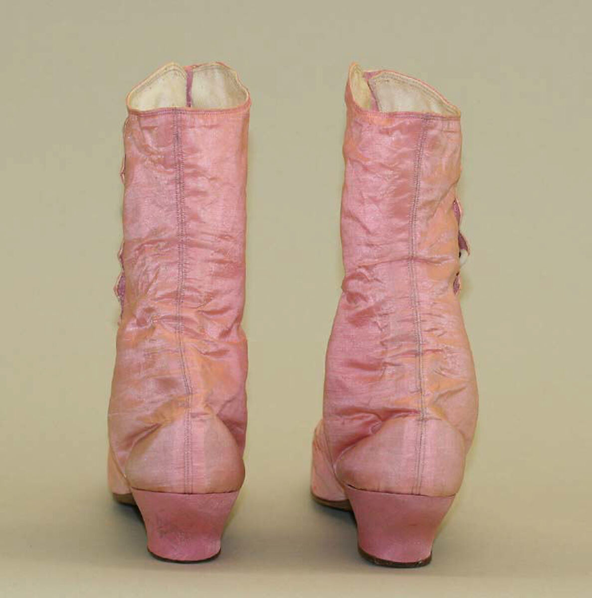 Evening ensemble, (a, b) silk, cotton; (c, d) silk; (e,f) silk, leather, glass, American