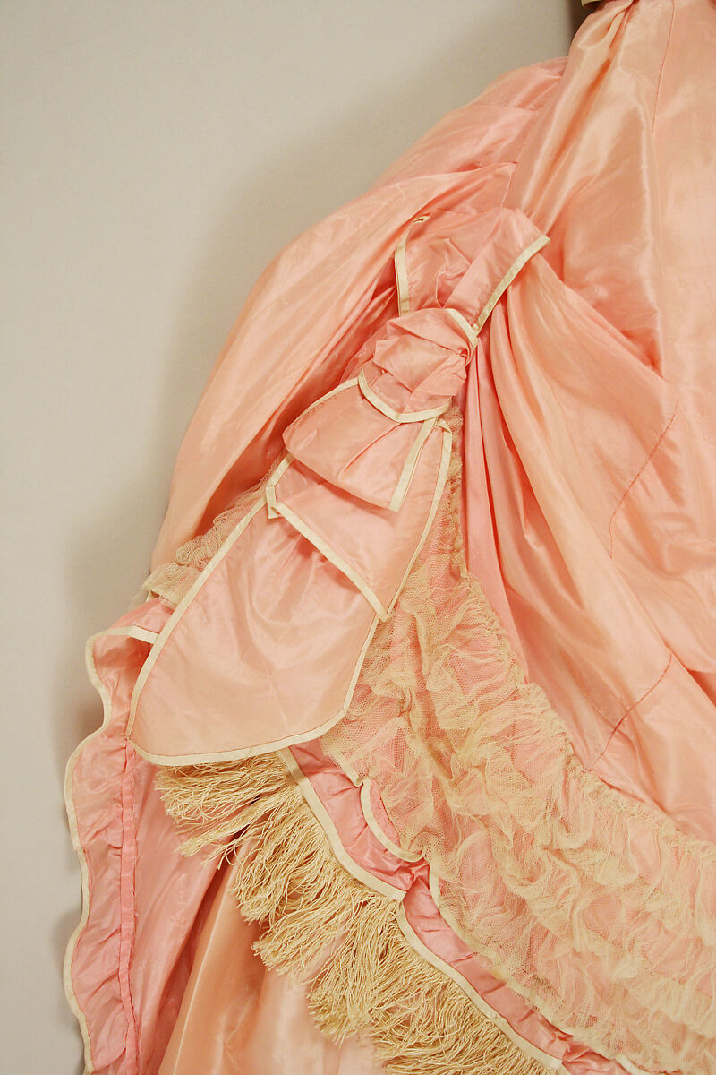 Evening ensemble, (a, b) silk, cotton; (c, d) silk; (e,f) silk, leather, glass, American