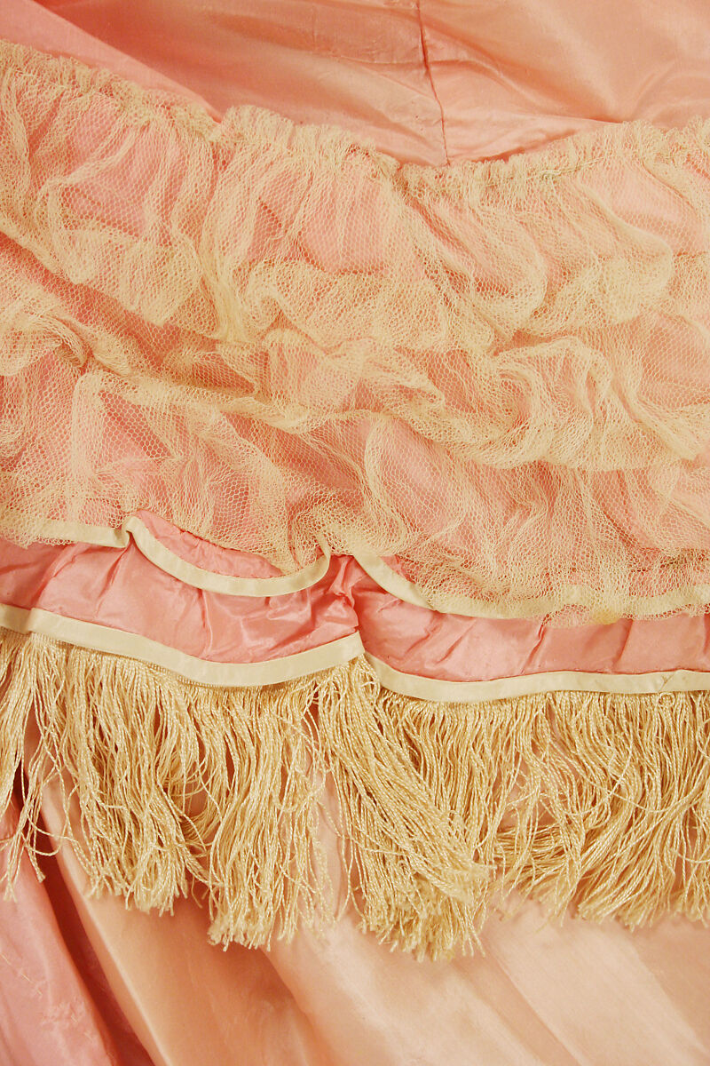 Evening ensemble, (a, b) silk, cotton; (c, d) silk; (e,f) silk, leather, glass, American