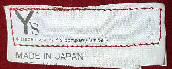 Tunic, Yohji Yamamoto (Japanese, born Tokyo, 1943), wool, Japanese