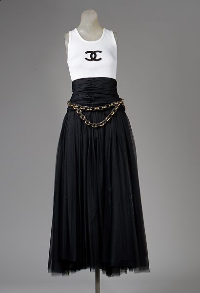 Evening ensemble, House of Chanel (French, founded 1910), silk, cotton, leather, wood, metal, French