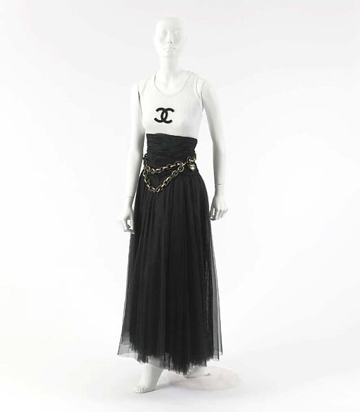 Evening ensemble, House of Chanel (French, founded 1910), silk, cotton, leather, wood, metal, French