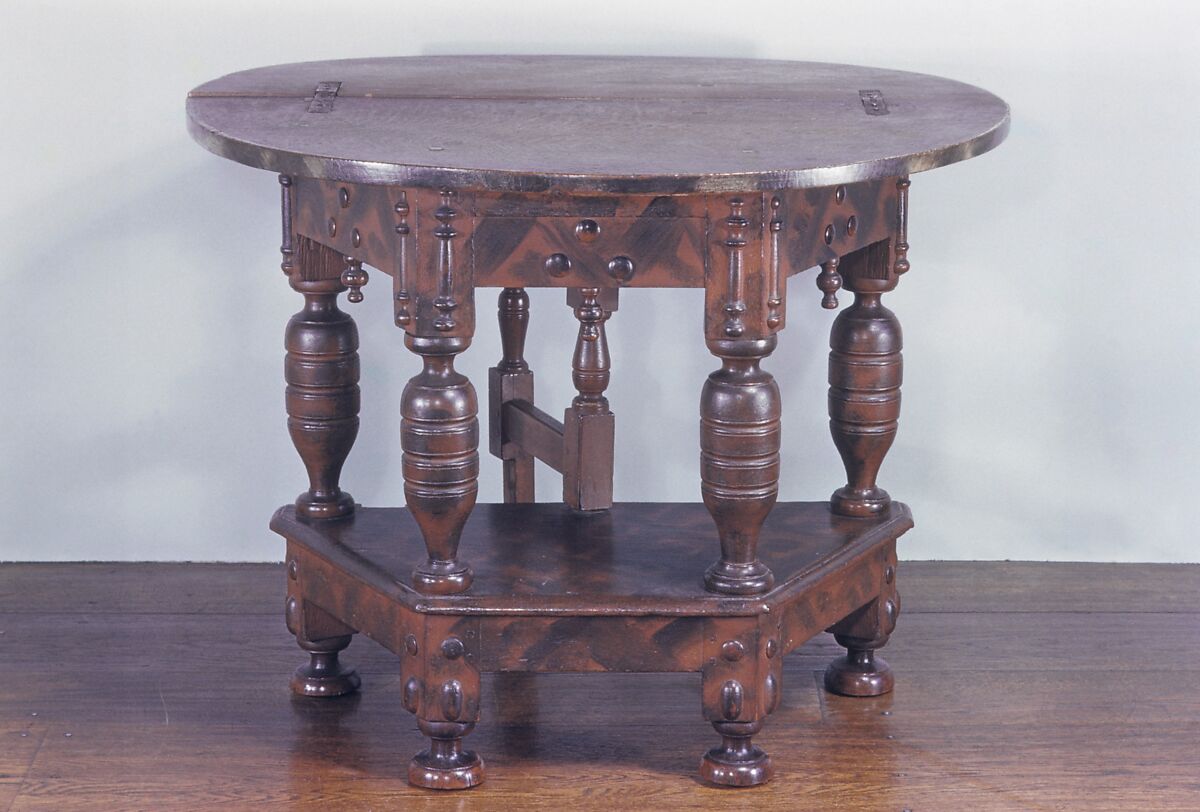 Folding table, Painted white oak, soft maple, American